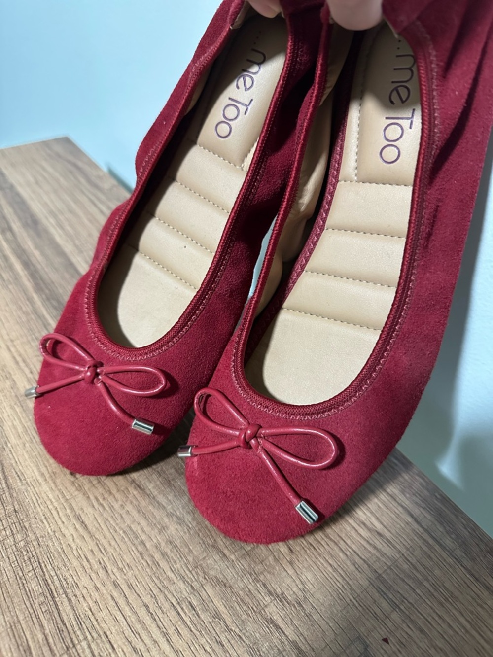 me too Burgundy Suede Bow Ballet Flats